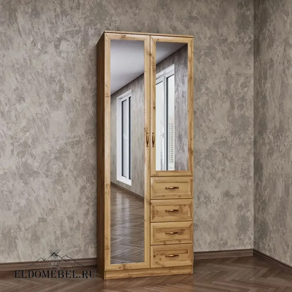 Шкаф 2/ 4  с зеркалом     цвет Дуб крафт золотой