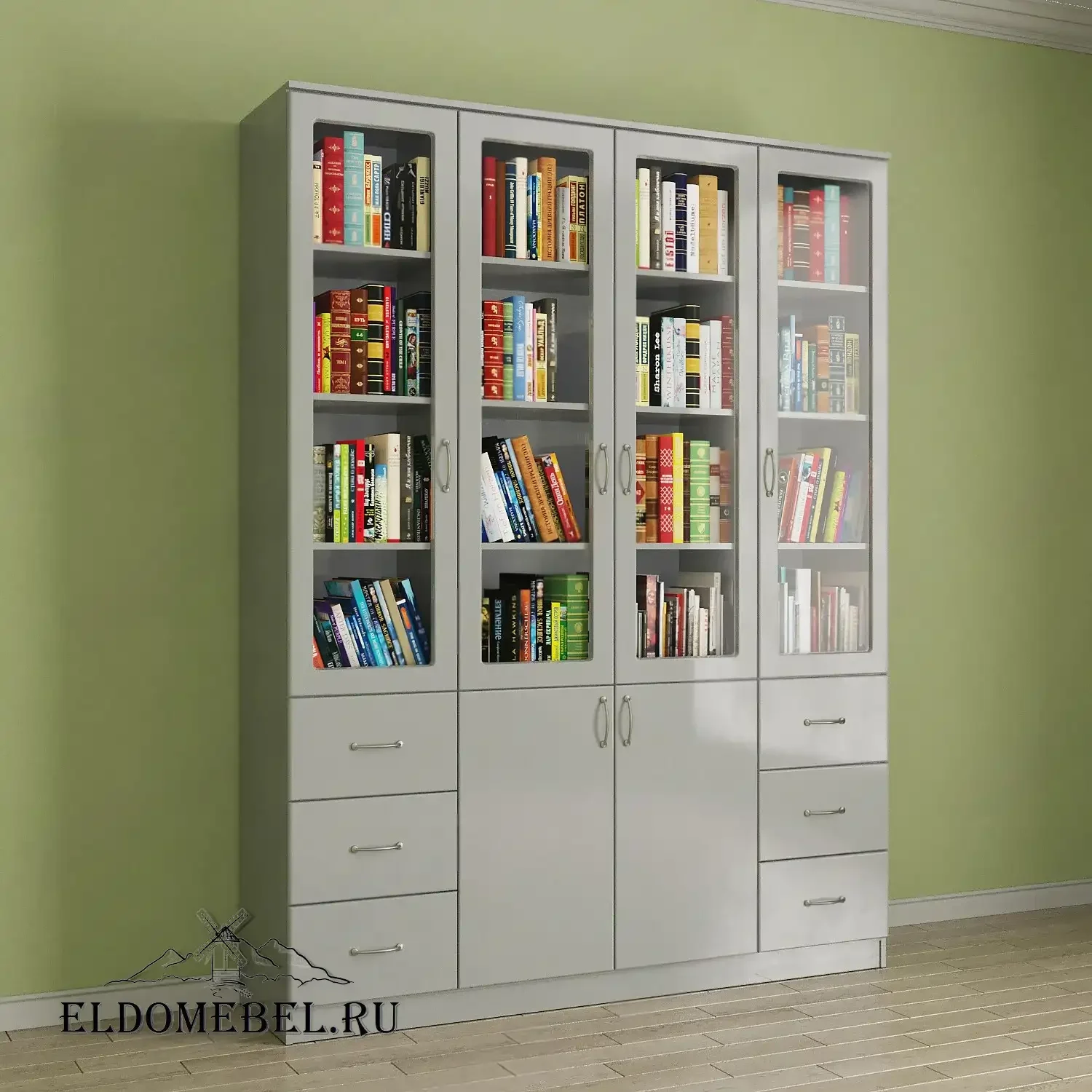 Книжный шкаф 4 №4      цвет Вена белый глянец