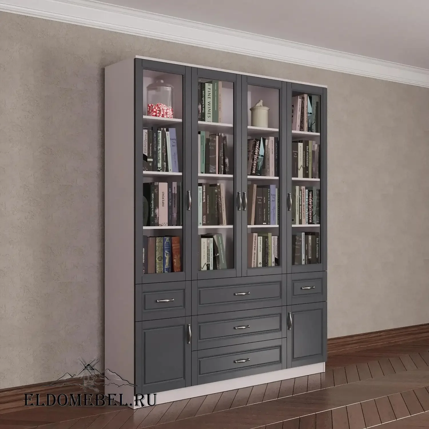 Книжный шкаф 4 №7      цвет Адамант графит