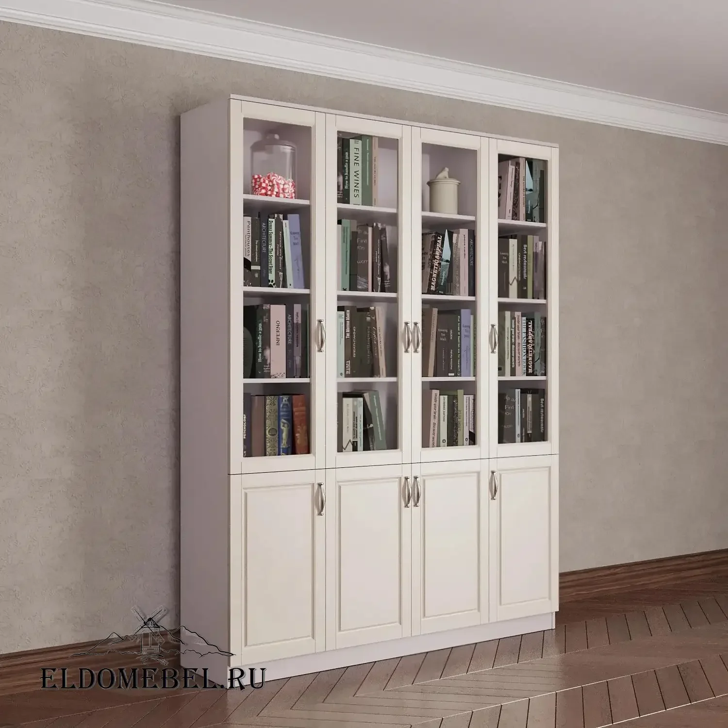 Книжный шкаф 4 №9      цвет Адамант гляссе