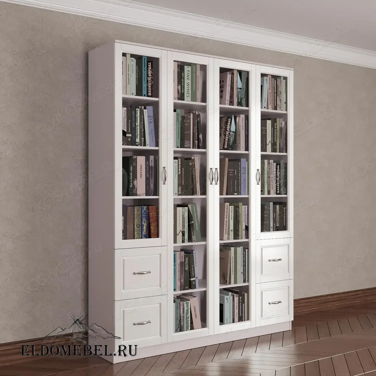 Книжный шкаф 4 №14      цвет Адамант белый глянец