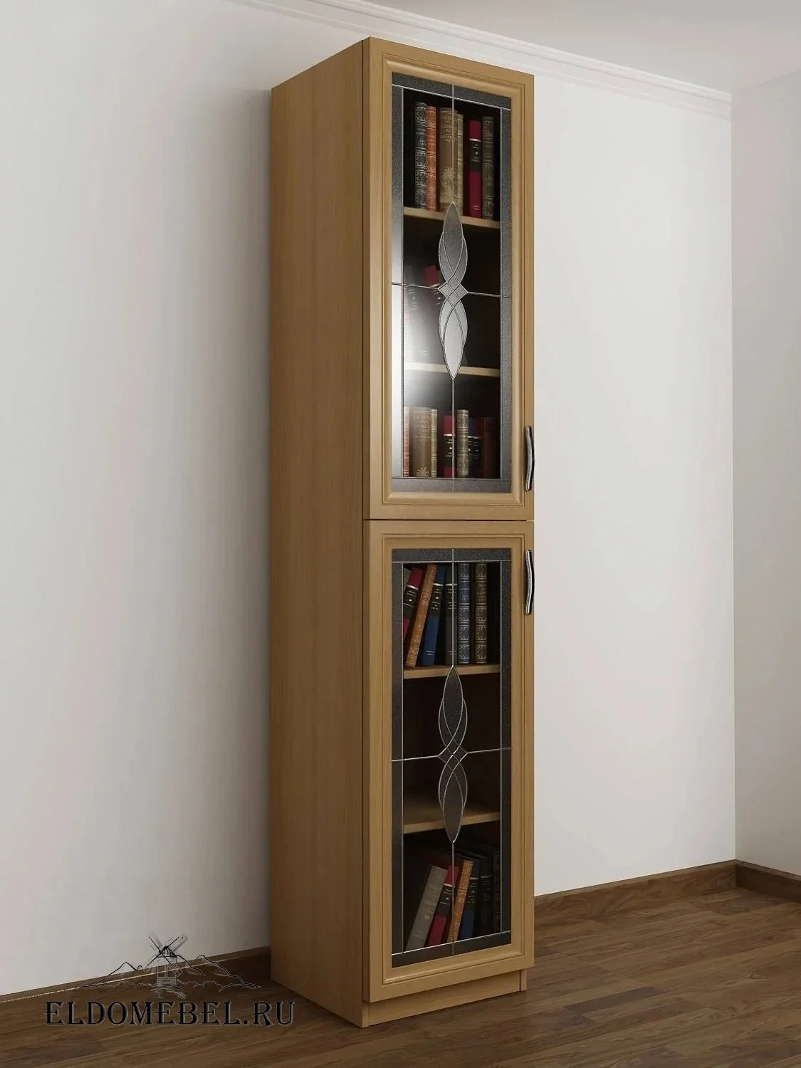 Книжный шкаф 1/2   с витражами    цвет Стандарт бук