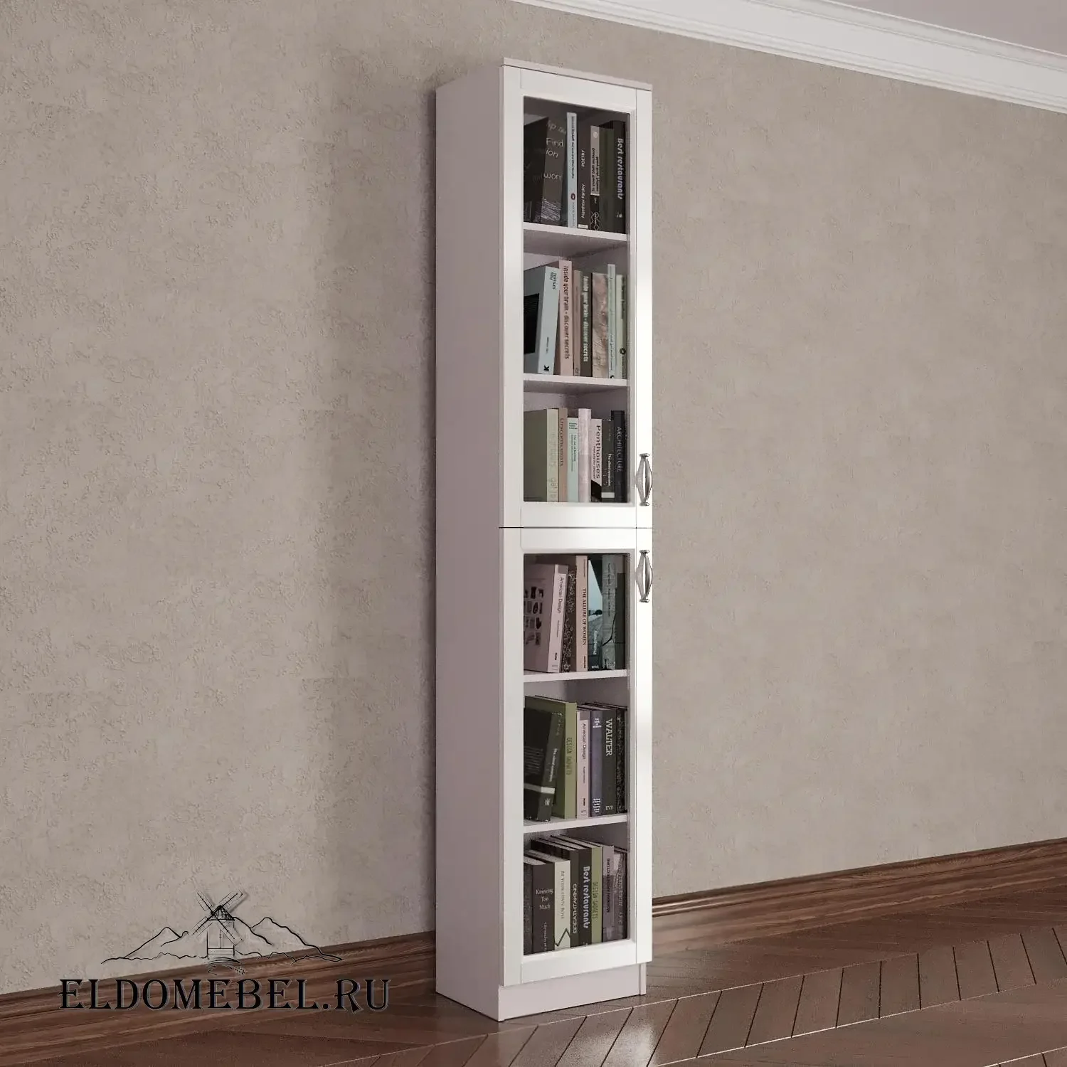 Книжный шкаф 1/2      цвет Адамант белый глянец