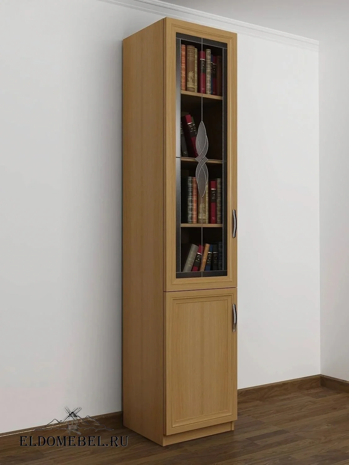 Книжный шкаф 1/3   с витражами    цвет Стандарт бук
