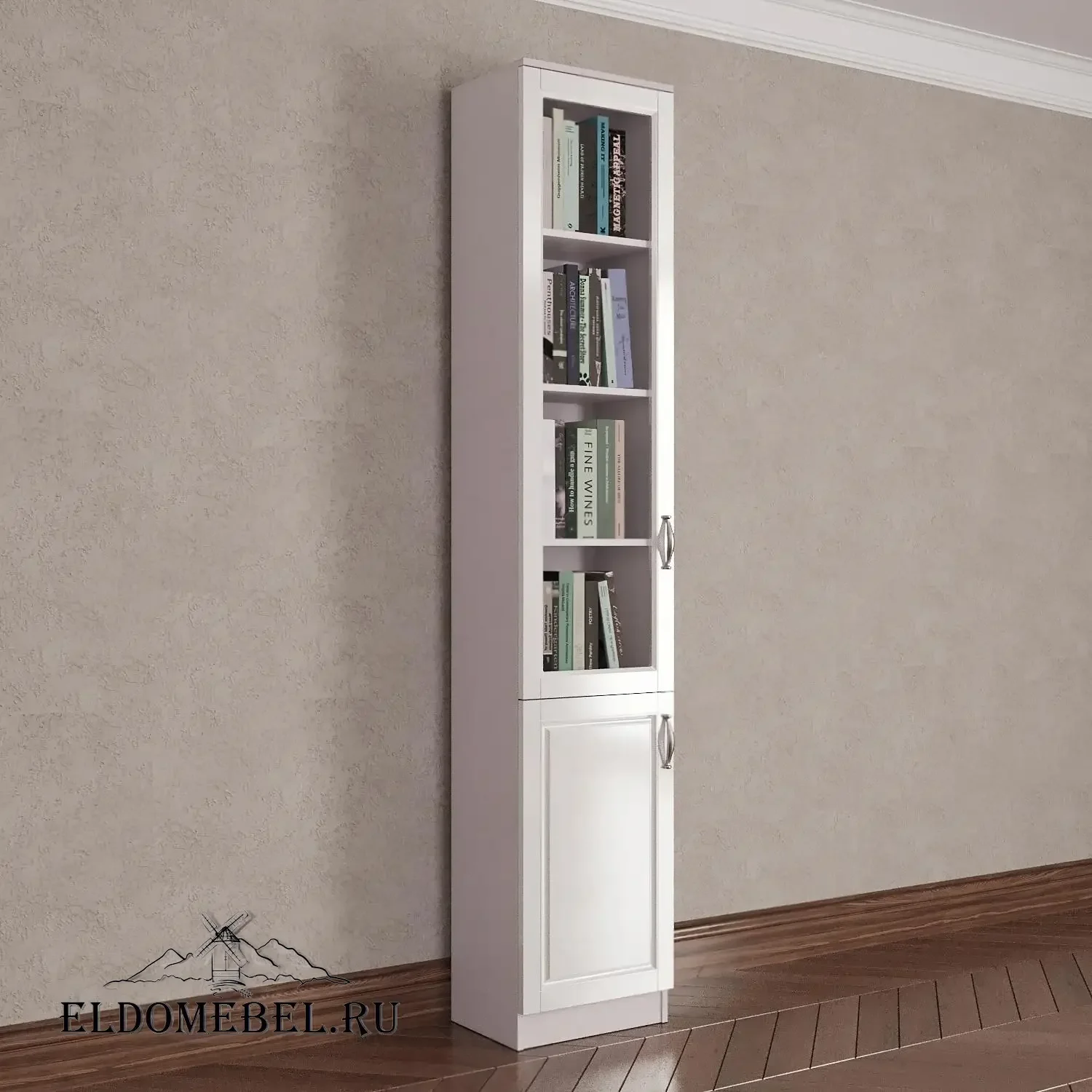 Книжный шкаф 1/3      цвет Адамант белый глянец