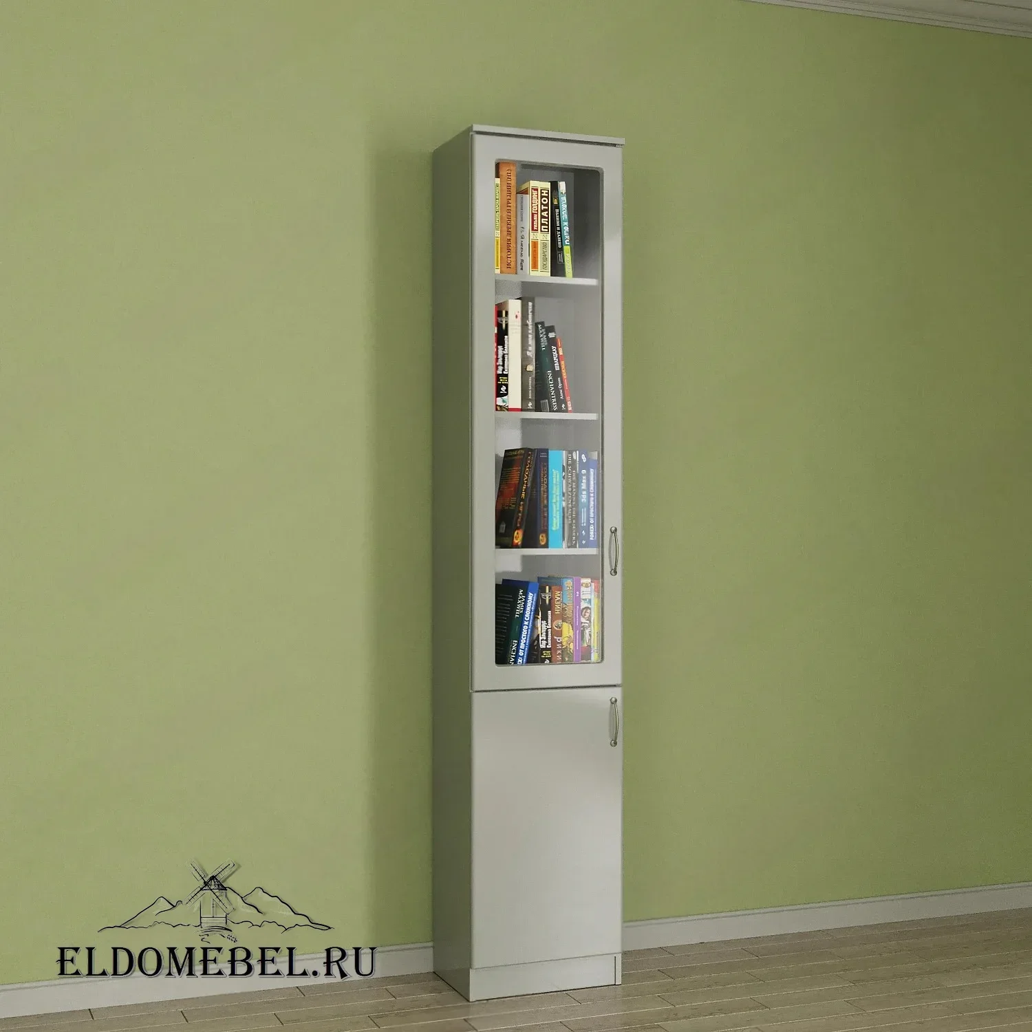 Книжный шкаф 1/3      цвет Вена белый глянец