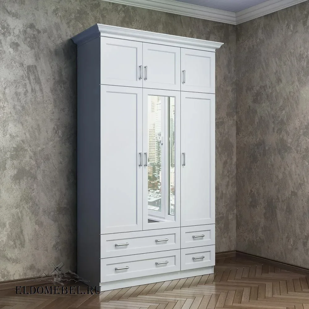 Шкаф с антресолью 3/ 6  с зеркалом     цвет Стандарт белый
