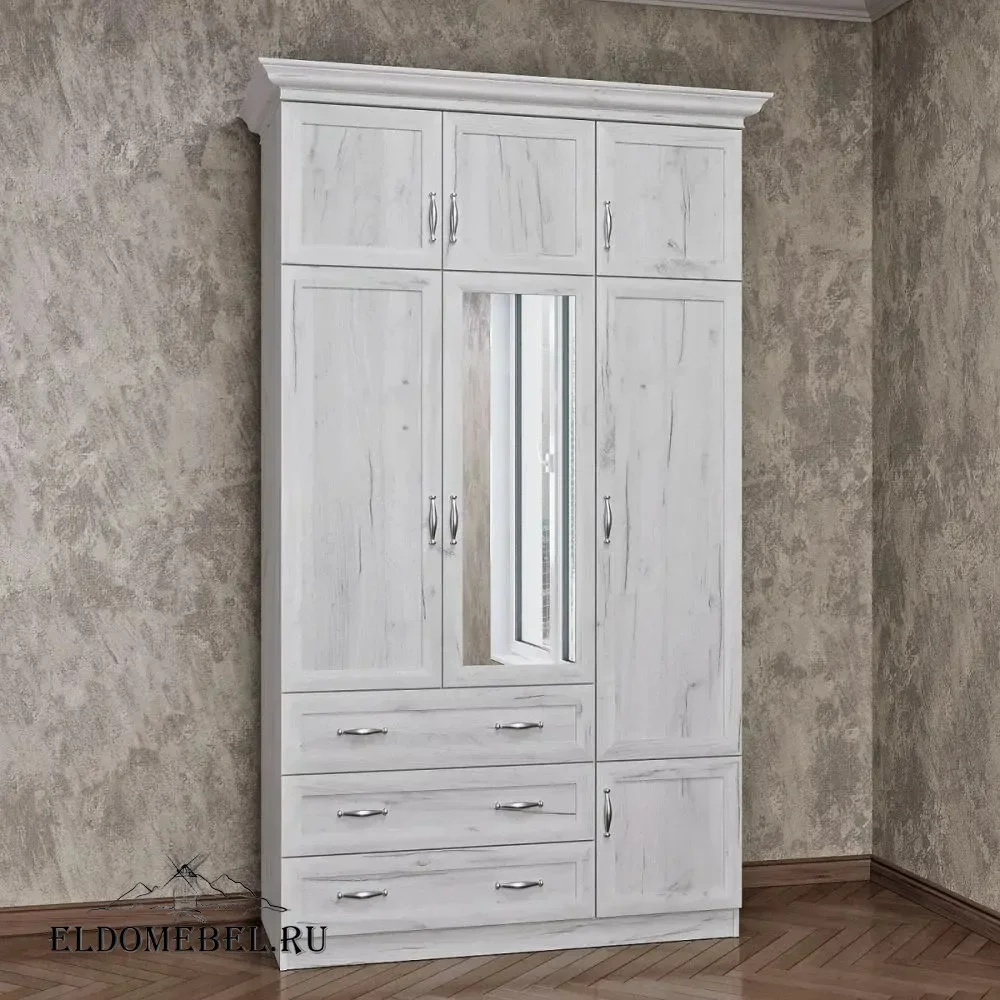 Шкаф с антресолью 3/ 7  с зеркалом     цвет Дуб крафт белый