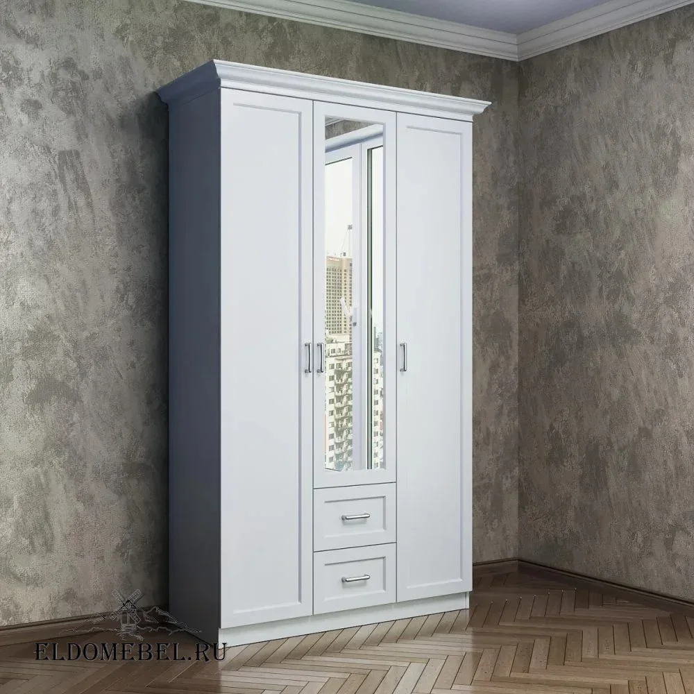 Шкаф 3/ 2  с зеркалом     цвет Стандарт белый