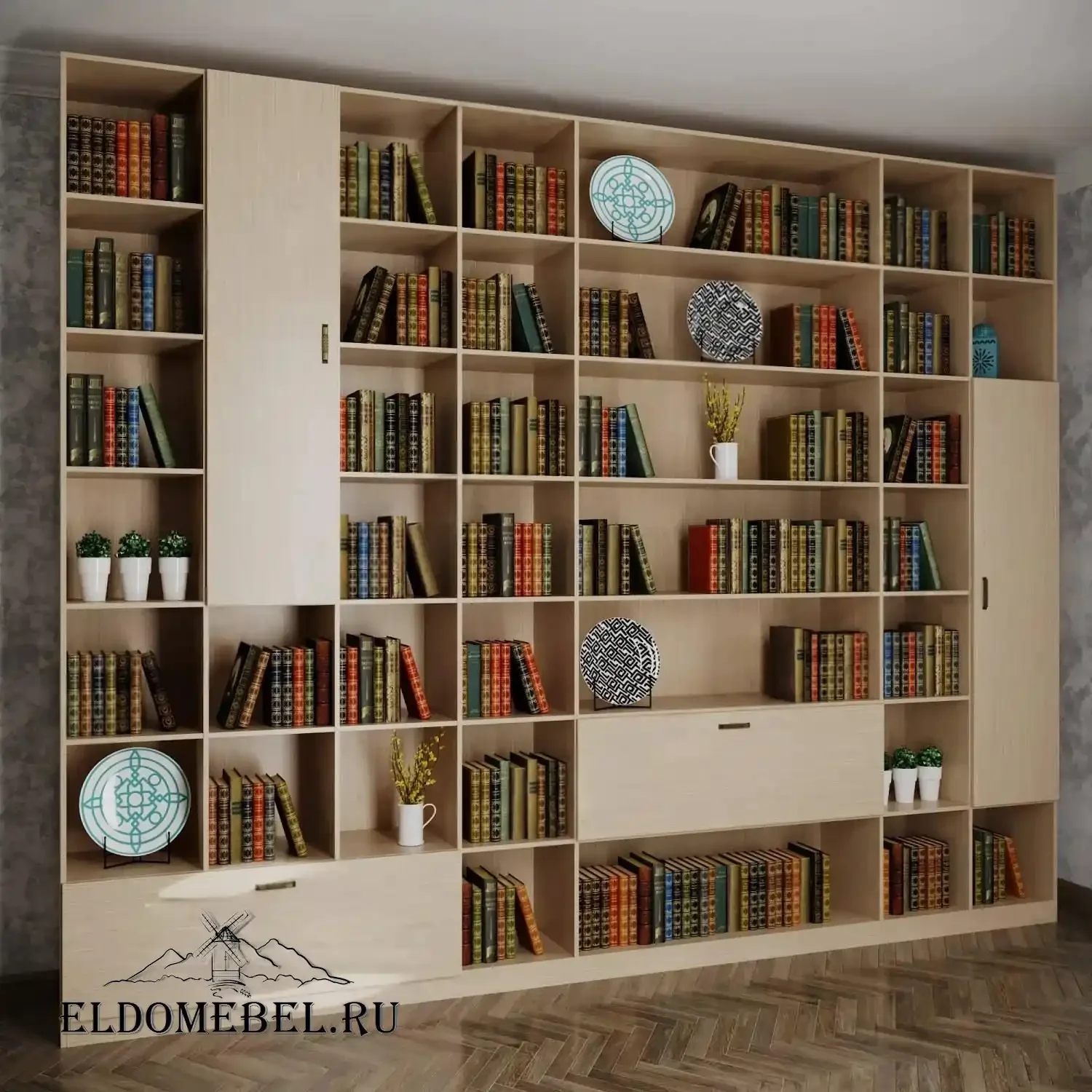 Стеллажи для книг №4      цвет Стандарт молочный беленый дуб
