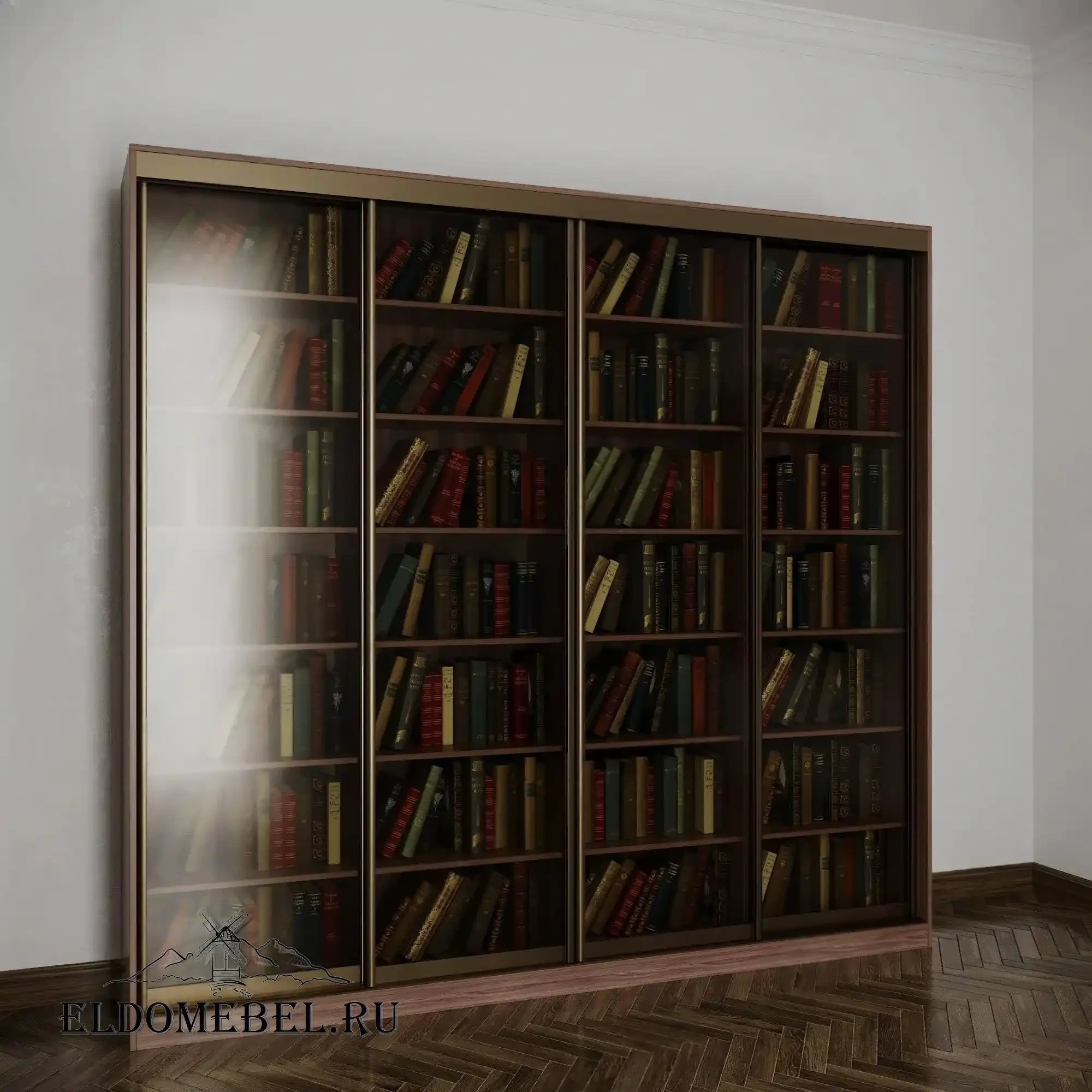 Книжный шкаф купе №3     тонированное стекло  цвет Стандарт шимо темный