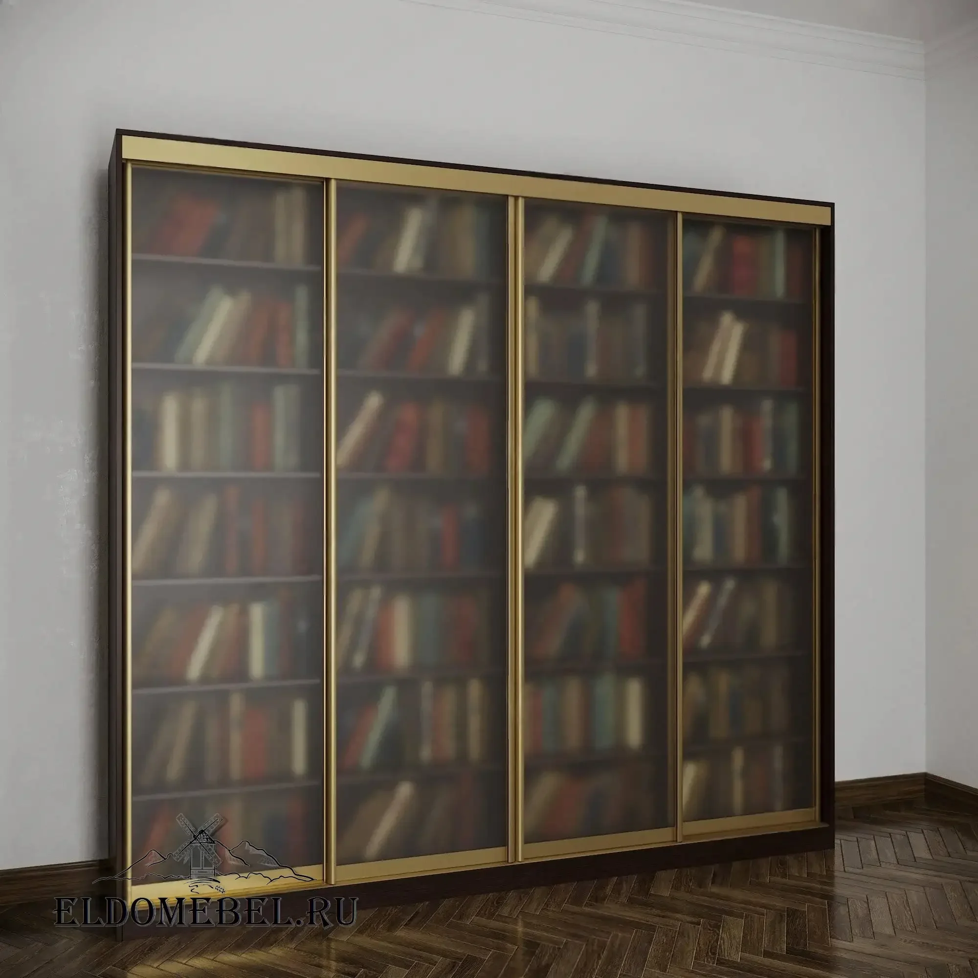 Книжный шкаф купе №3    стекло сатинат   цвет Стандарт венге