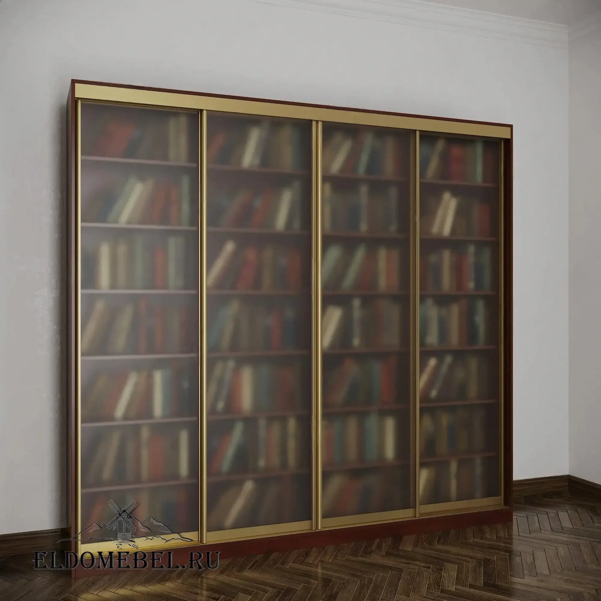 Книжный шкаф купе №3    стекло сатинат   цвет Стандарт итальянский орех