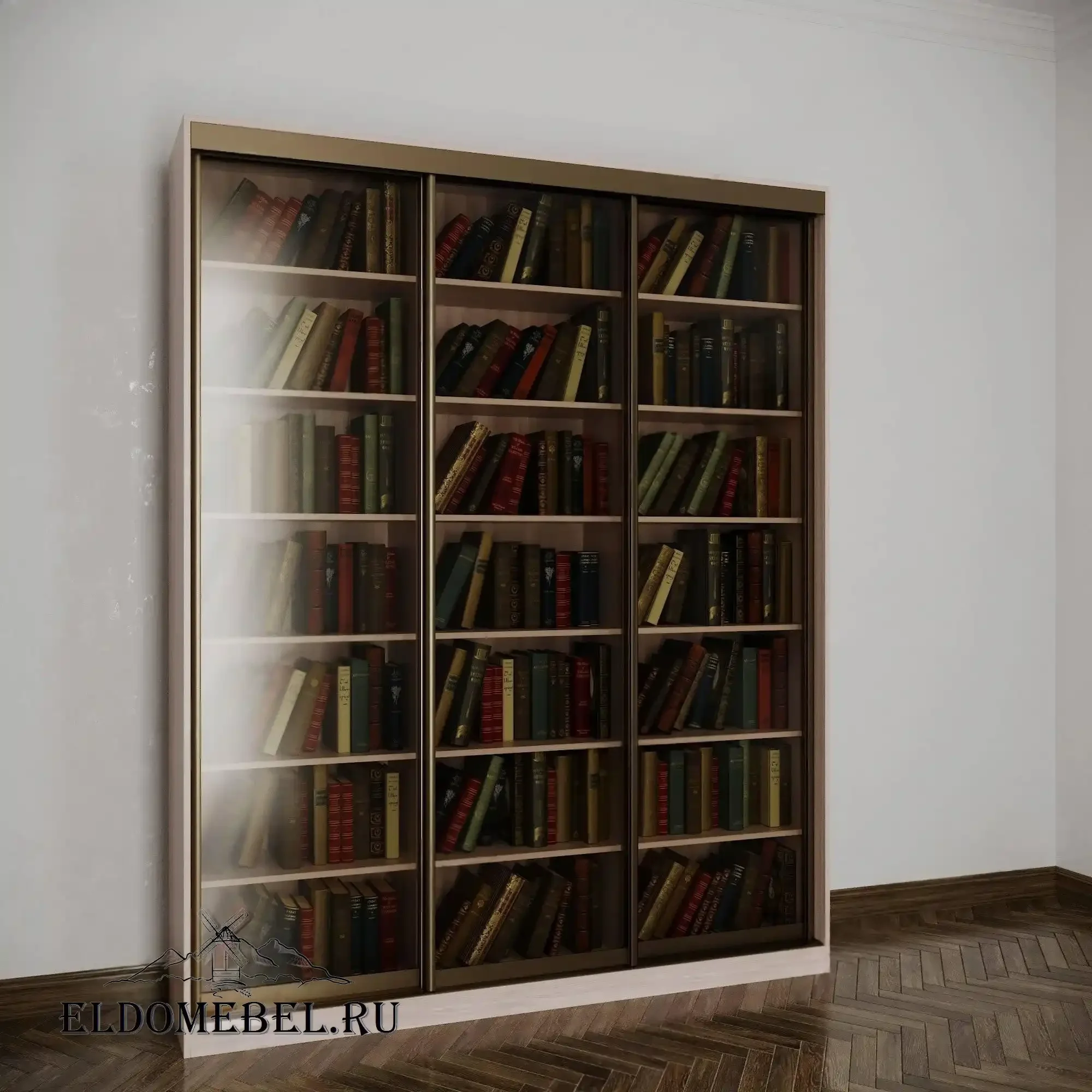 Книжный шкаф купе №2     тонированное стекло  цвет Стандарт шимо светлый