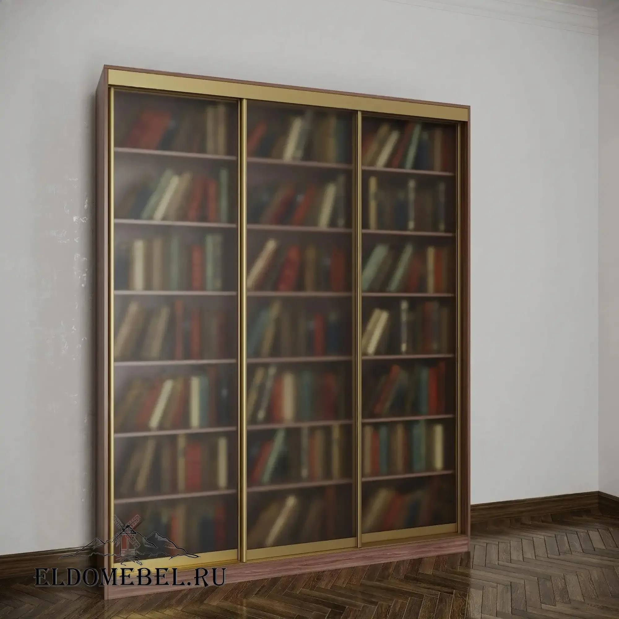 Книжный шкаф купе №2    стекло сатинат   цвет Стандарт шимо темный