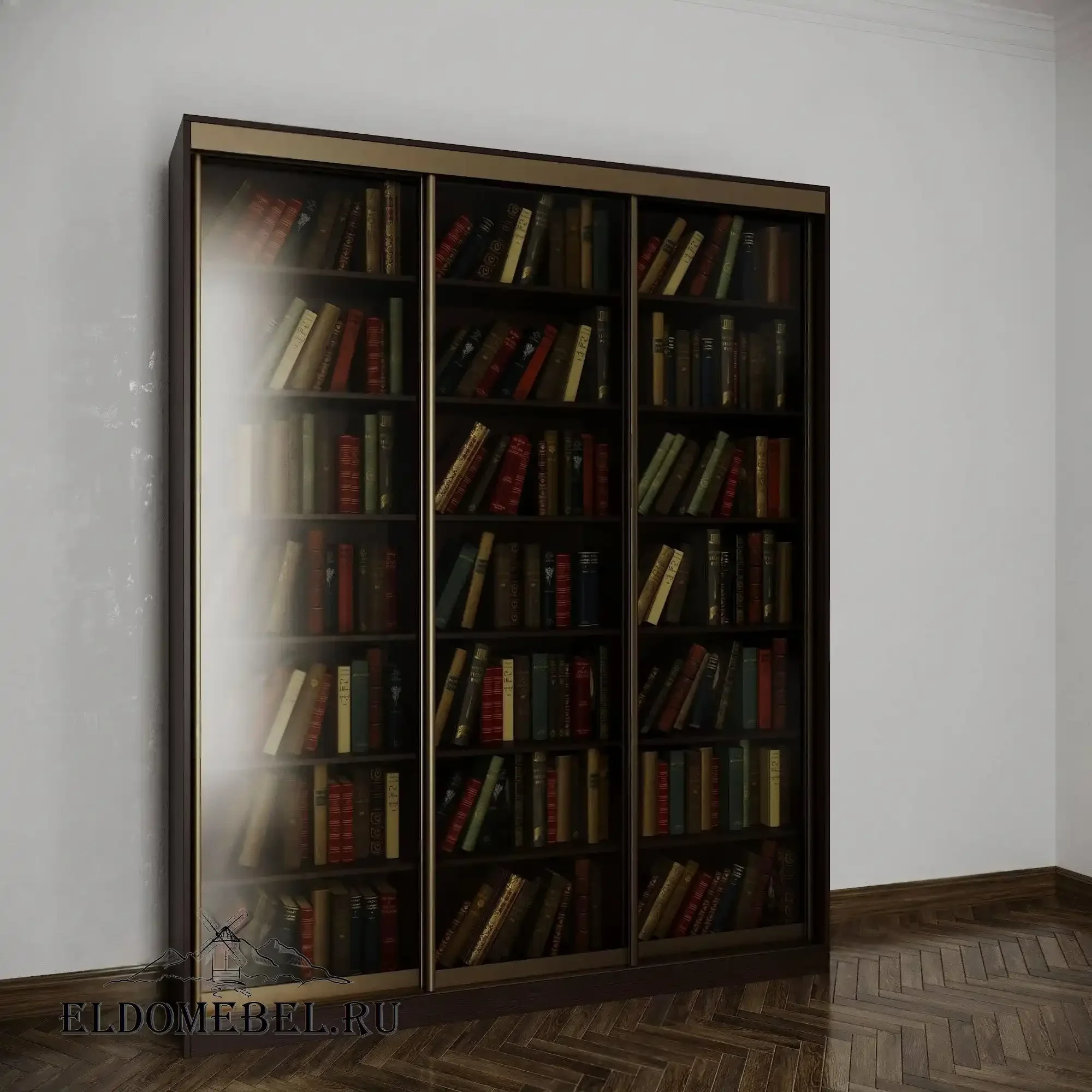 Книжный шкаф купе №2     тонированное стекло  цвет Стандарт венге
