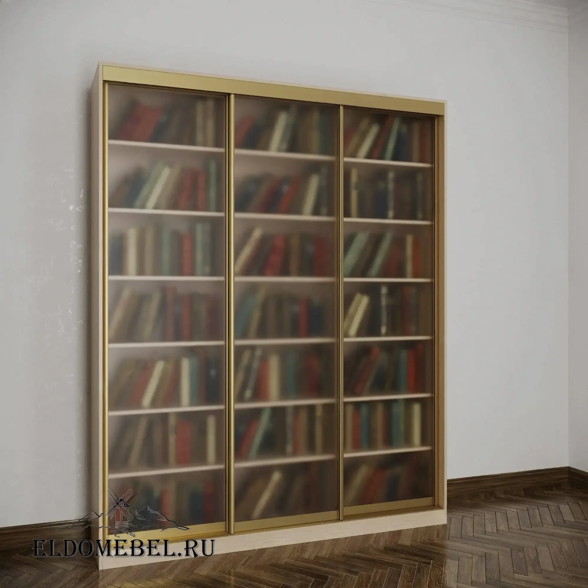Книжный шкаф купе №2    стекло сатинат   цвет Стандарт молочный беленый дуб
