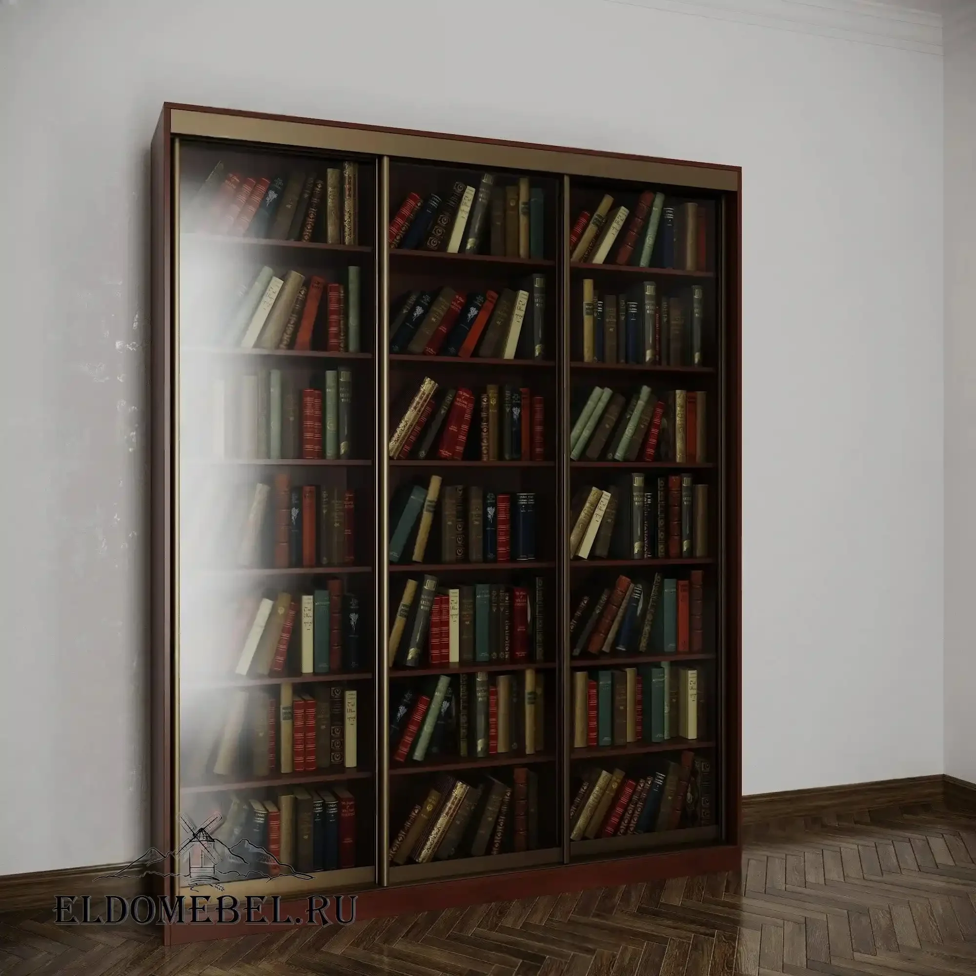 Книжный шкаф купе №2     тонированное стекло  цвет Стандарт итальянский орех