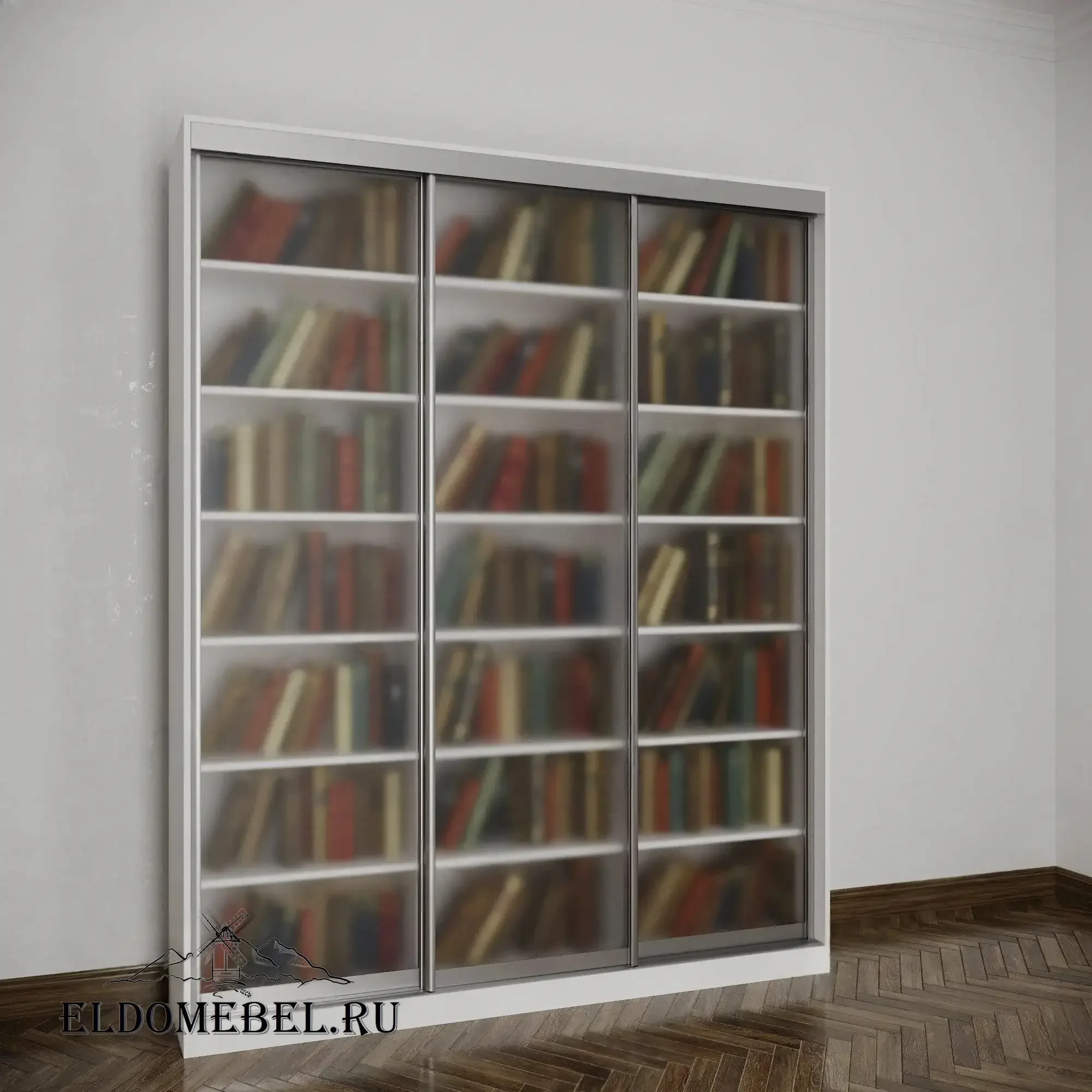 Книжный шкаф купе №2    стекло сатинат   цвет Стандарт белый