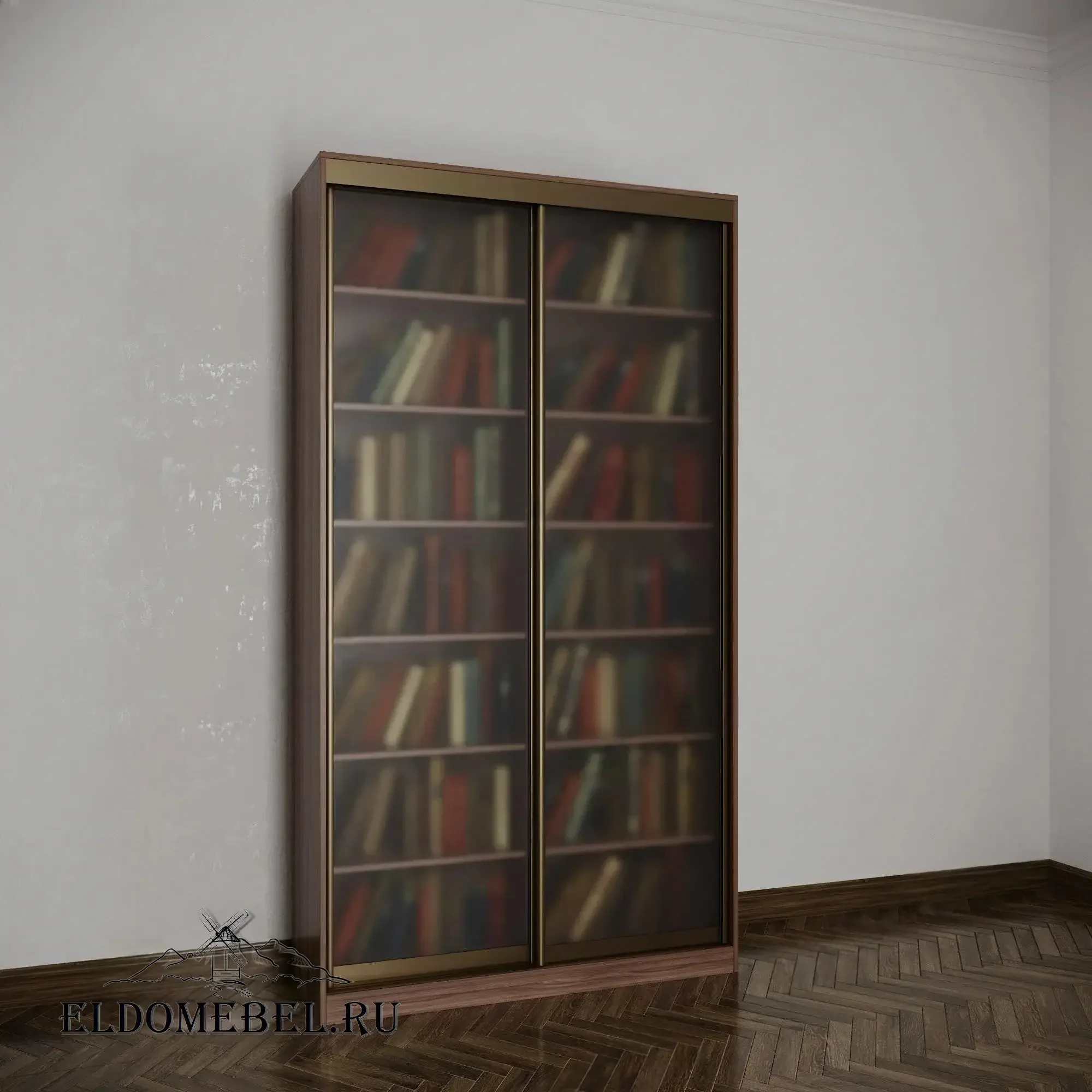 Книжный шкаф купе №1    стекло сатинат   цвет Стандарт шимо темный