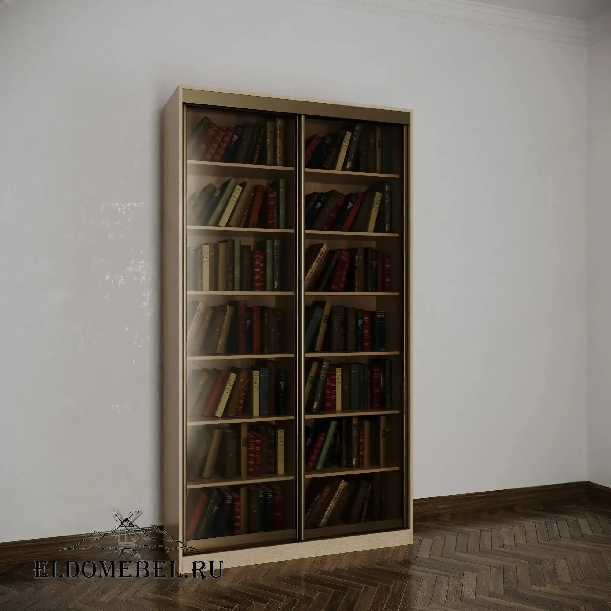 Книжный шкаф купе №1     тонированное стекло  цвет Стандарт молочный беленый дуб