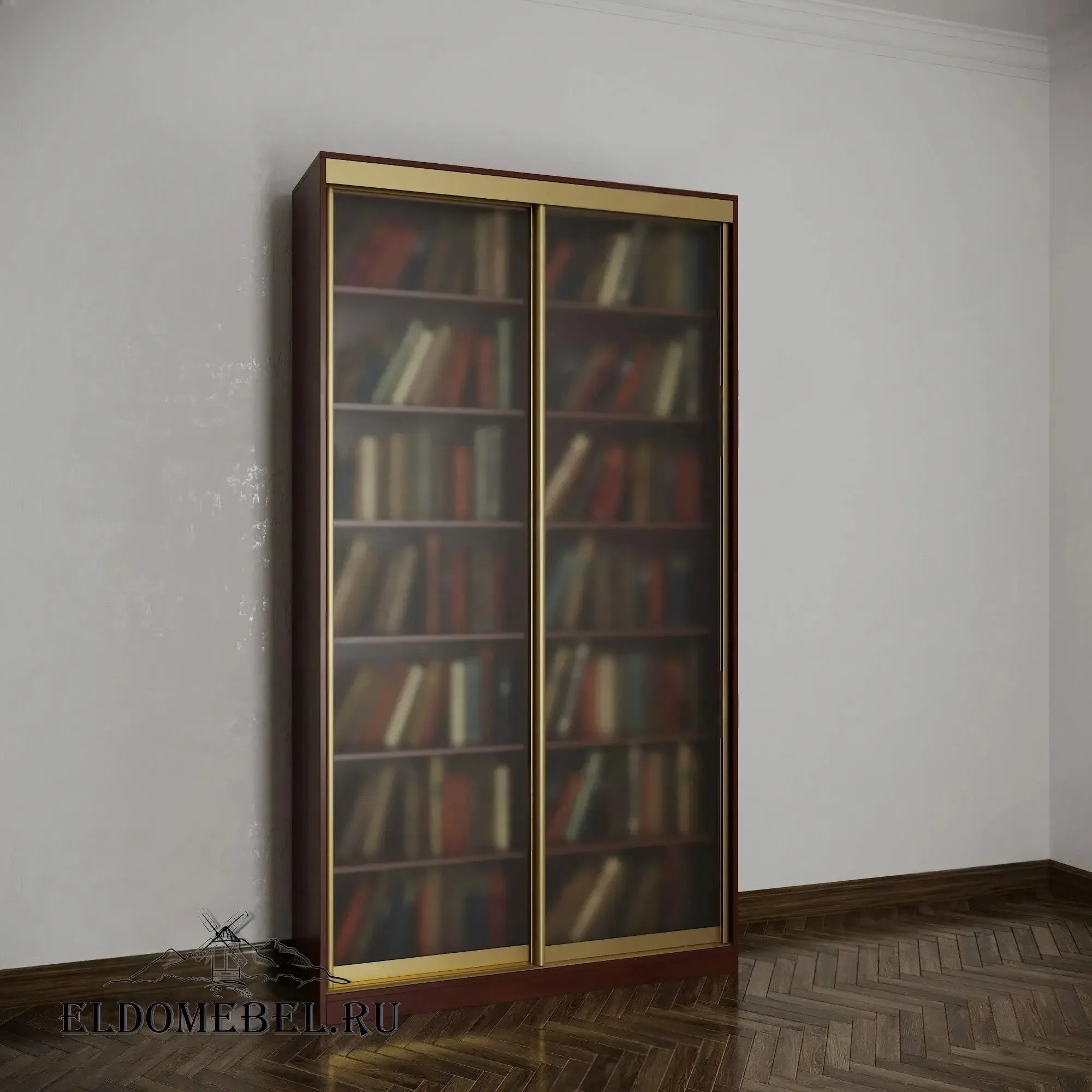 Книжный шкаф купе №1    стекло сатинат   цвет Стандарт итальянский орех