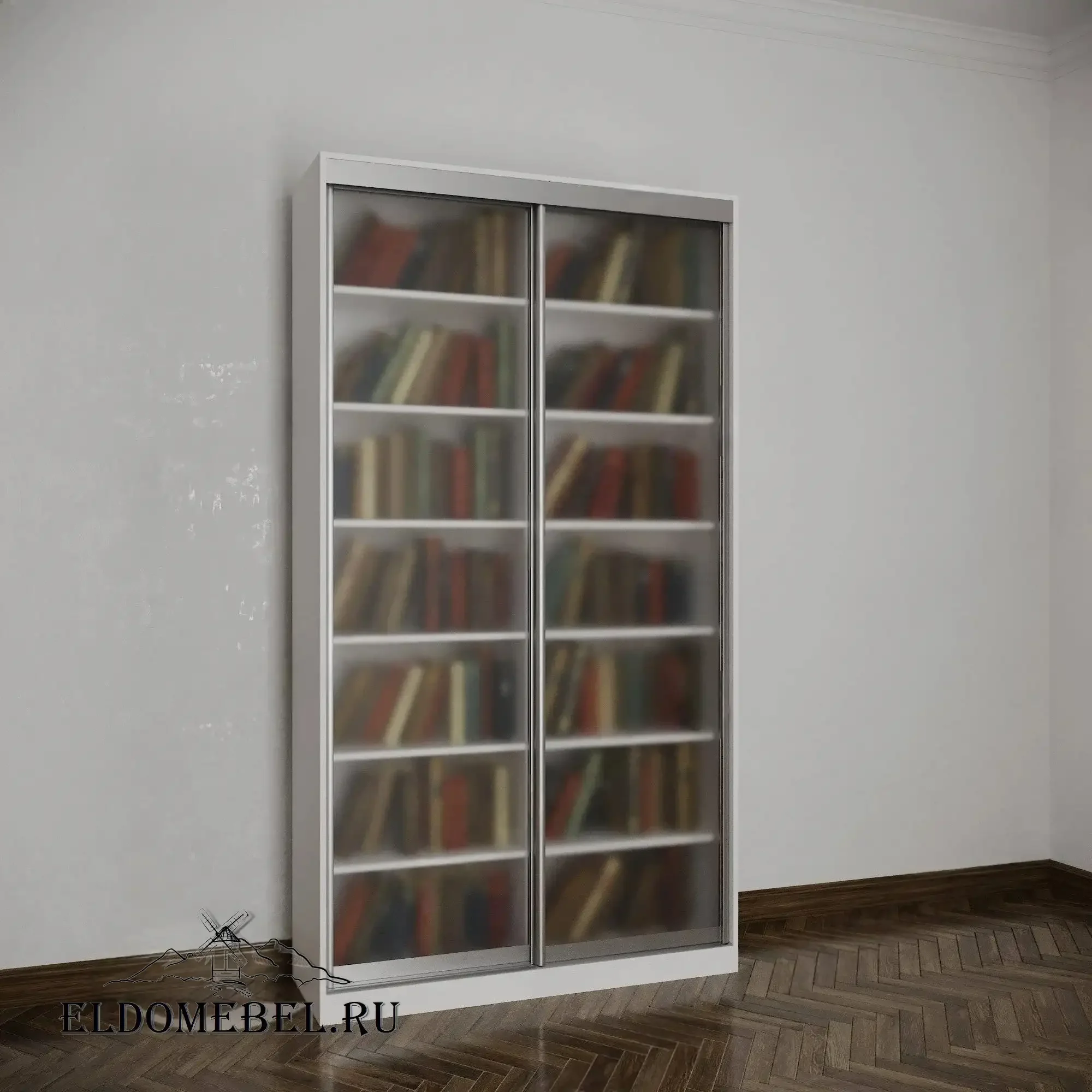 Книжный шкаф купе №1    стекло сатинат   цвет Стандарт белый