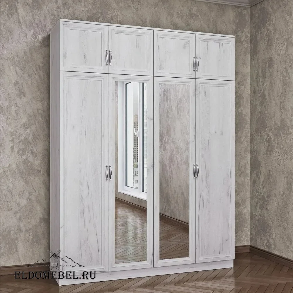 Шкаф с антресолью 4/ 8  с зеркалом     цвет Дуб крафт белый