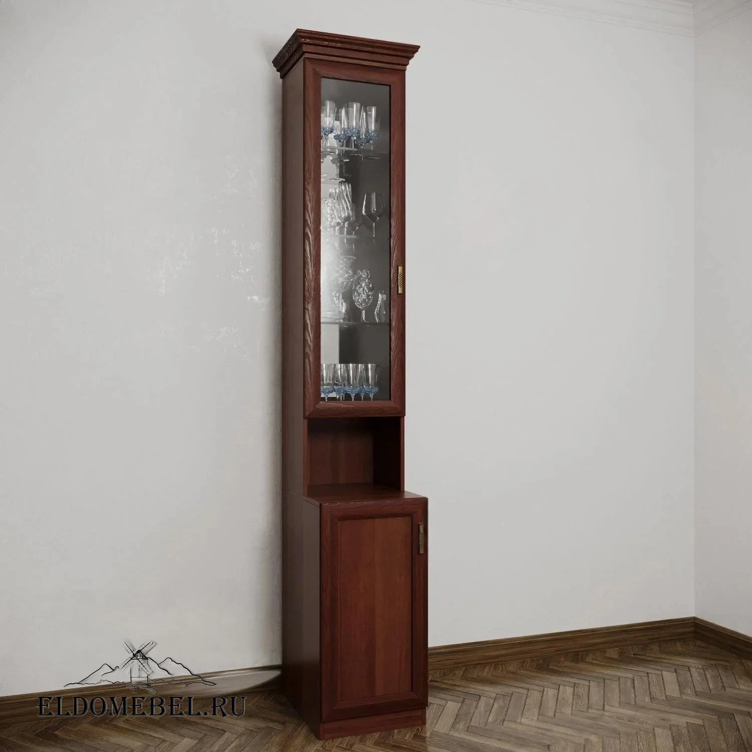Сервант №21230  с зеркалом     цвет Стандарт итальянский орех
