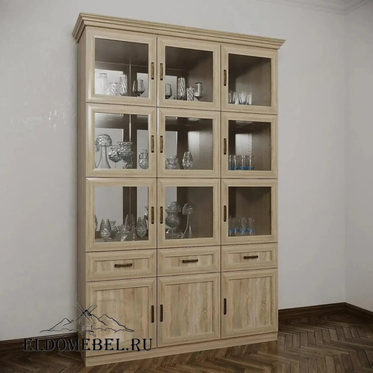 Сервант Арьеж 9  с зеркалом     цвет Стандарт дуб сонома