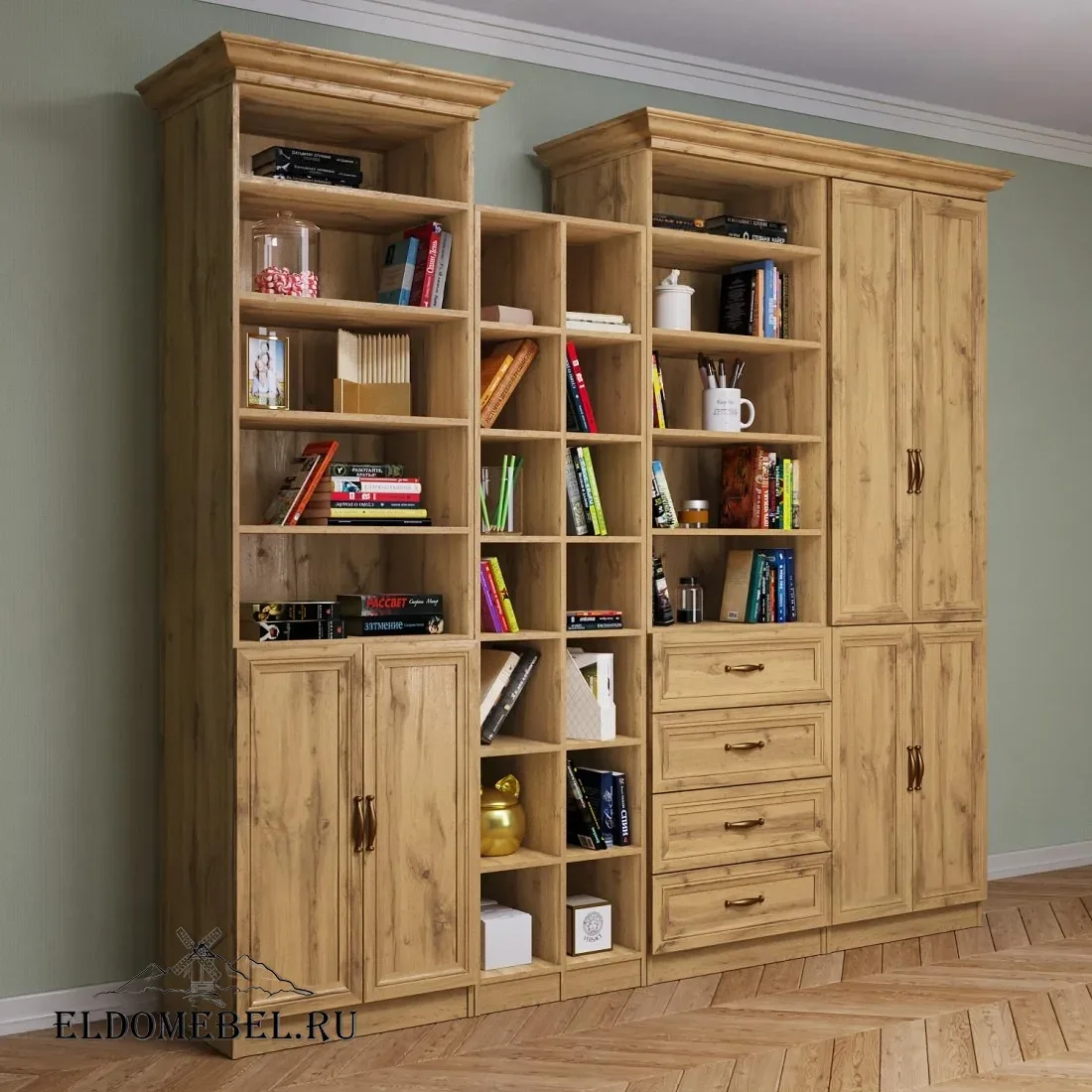 Большой стеллаж Автограф №1 цвет Дуб крафт золотой