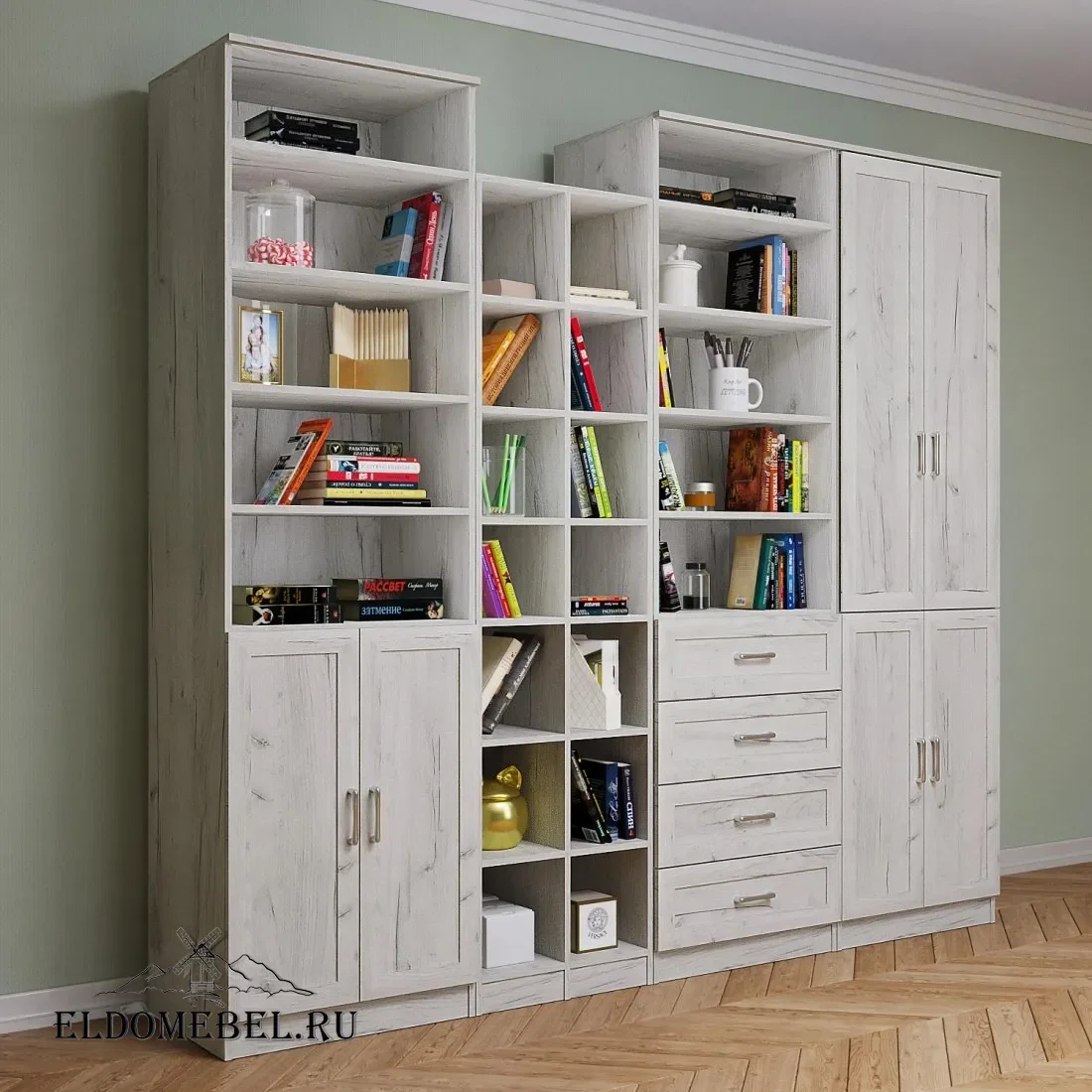 Большой стеллаж Автограф №1 цвет Дуб крафт белый