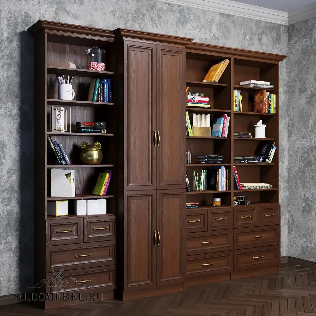 Стильный стеллаж Автограф №2 цвет Стандарт итальянский орех