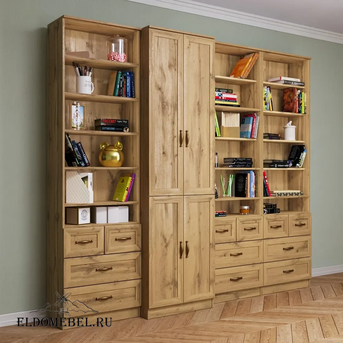 Стильный стеллаж Автограф №2 цвет Дуб крафт золотой