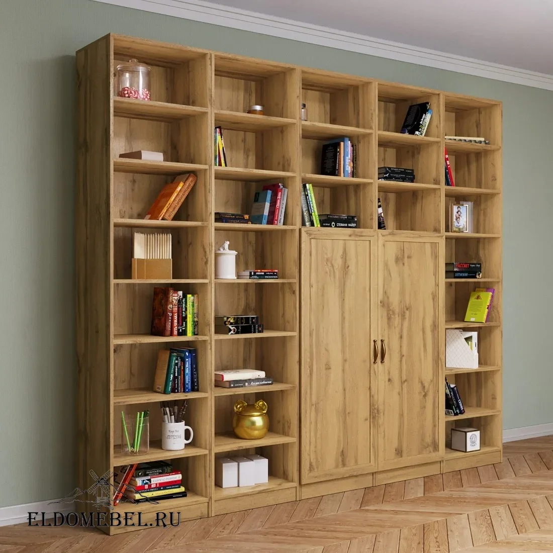 Стеллаж с дверцами Автограф №3 цвет Дуб крафт золотой