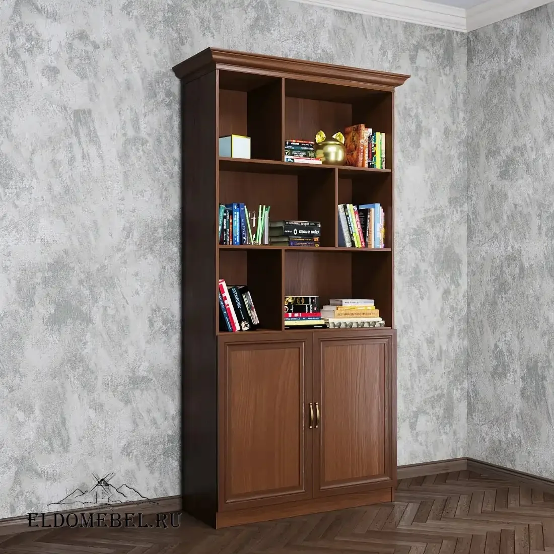 Стеллаж с высокой тумбой Автограф №4 цвет Стандарт итальянский орех