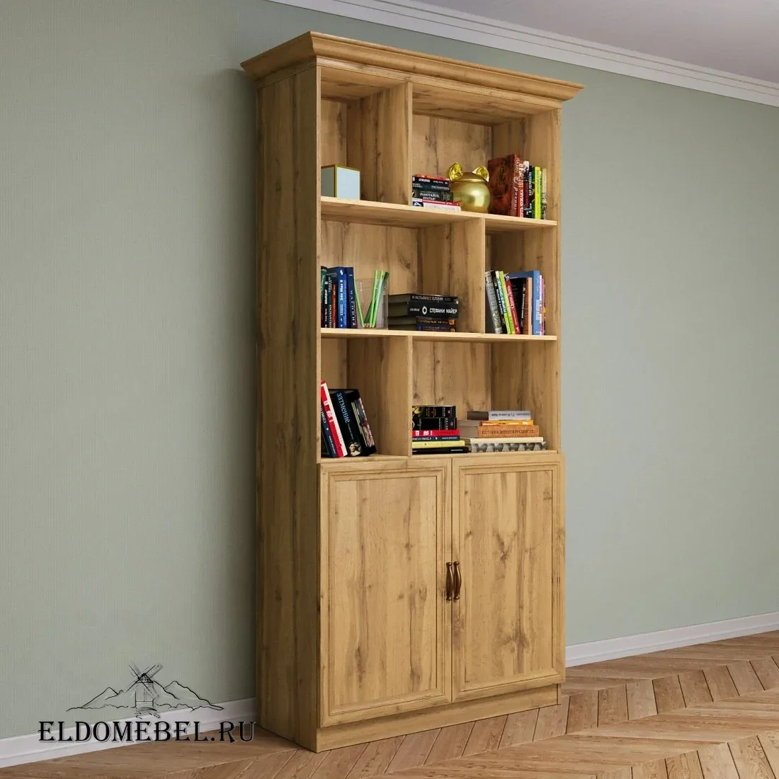 Стеллаж с высокой тумбой Автограф №4 цвет Дуб крафт золотой