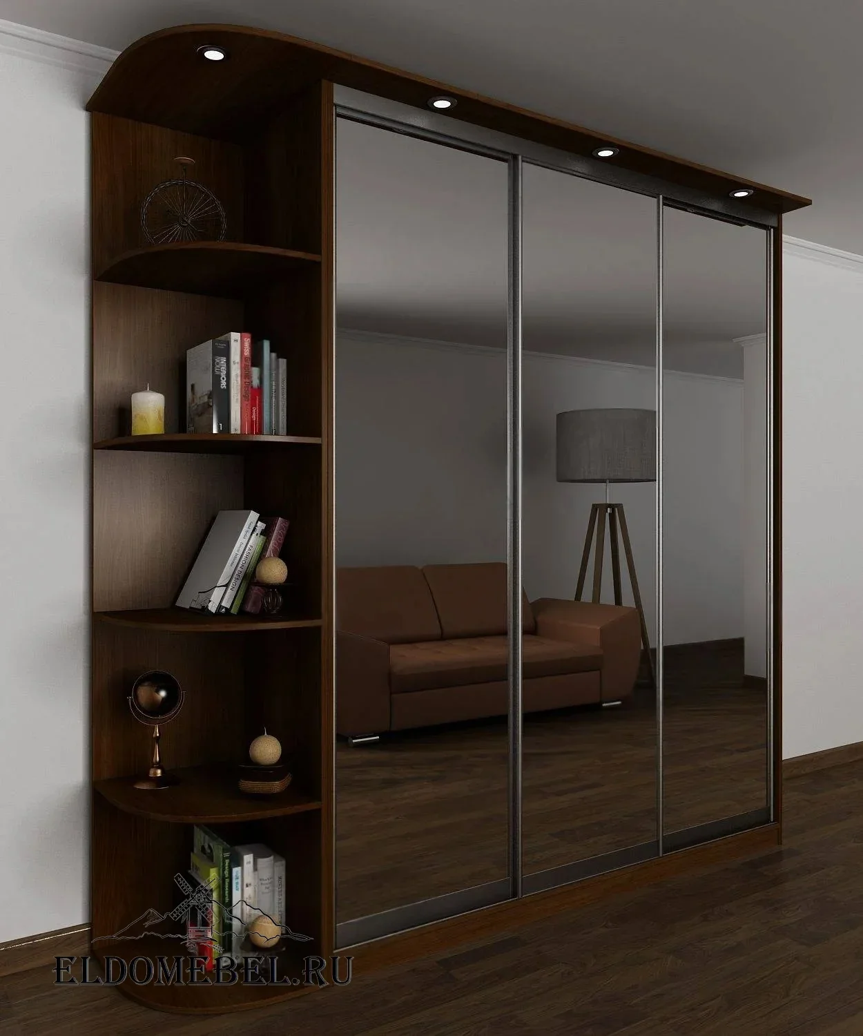 Шкаф купе Мотес 8  с зеркалом     цвет Стандарт итальянский орех