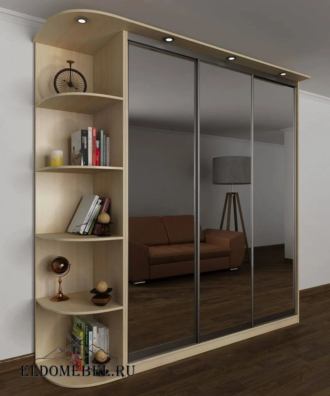 Шкаф купе Мотес 8  с зеркалом     цвет Стандарт молочный беленый дуб