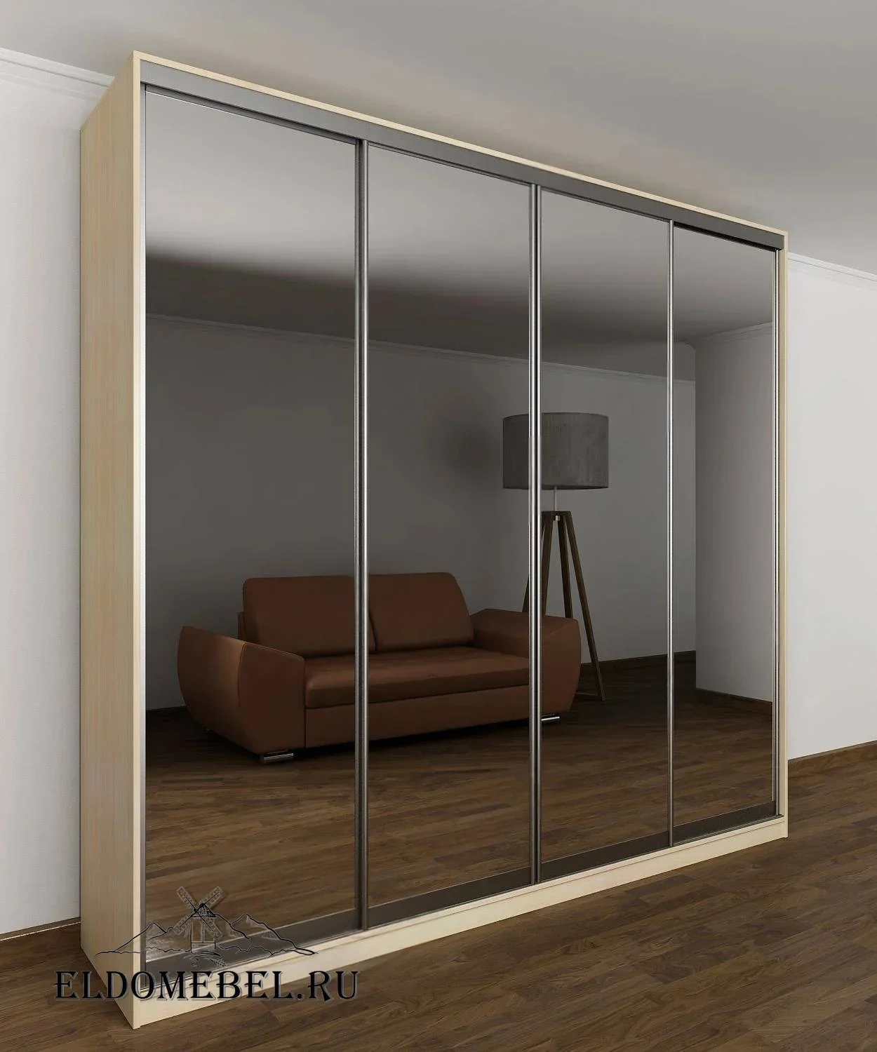 Шкаф купе Мотес 9  с зеркалом     цвет Стандарт молочный беленый дуб