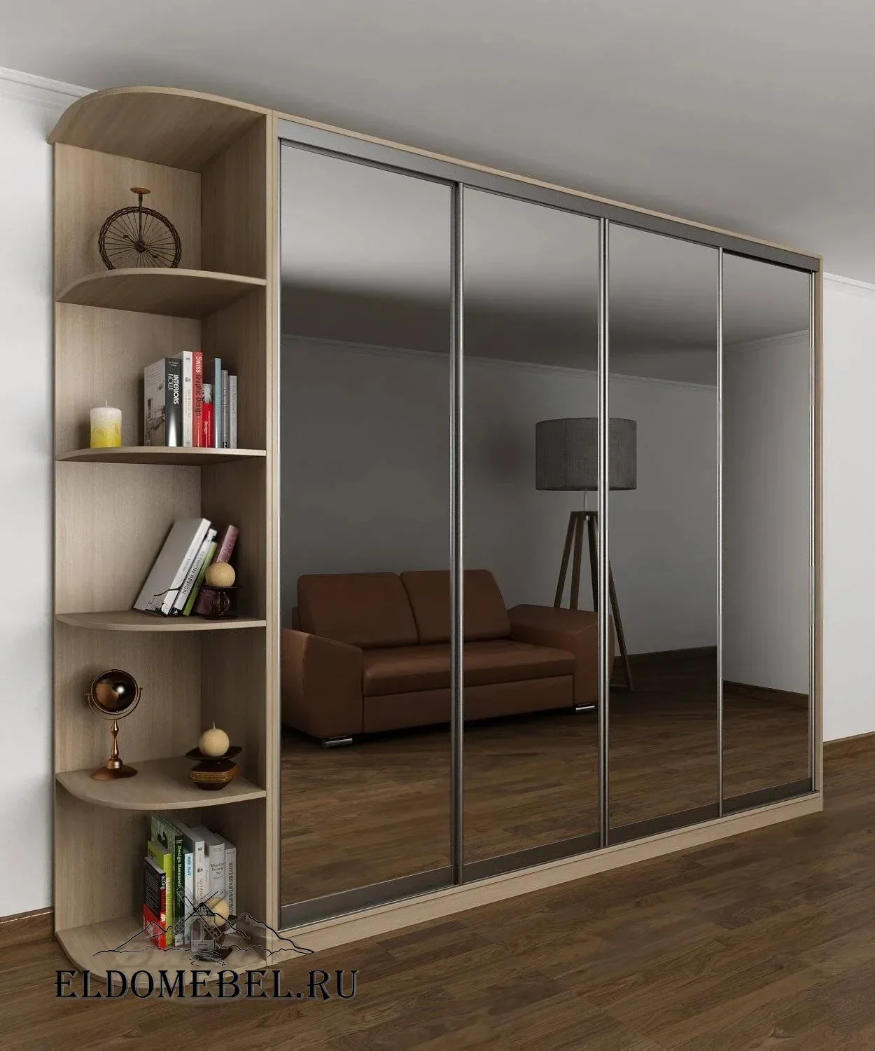 Шкаф купе Мотес 11  с зеркалом     цвет Стандарт шимо светлый