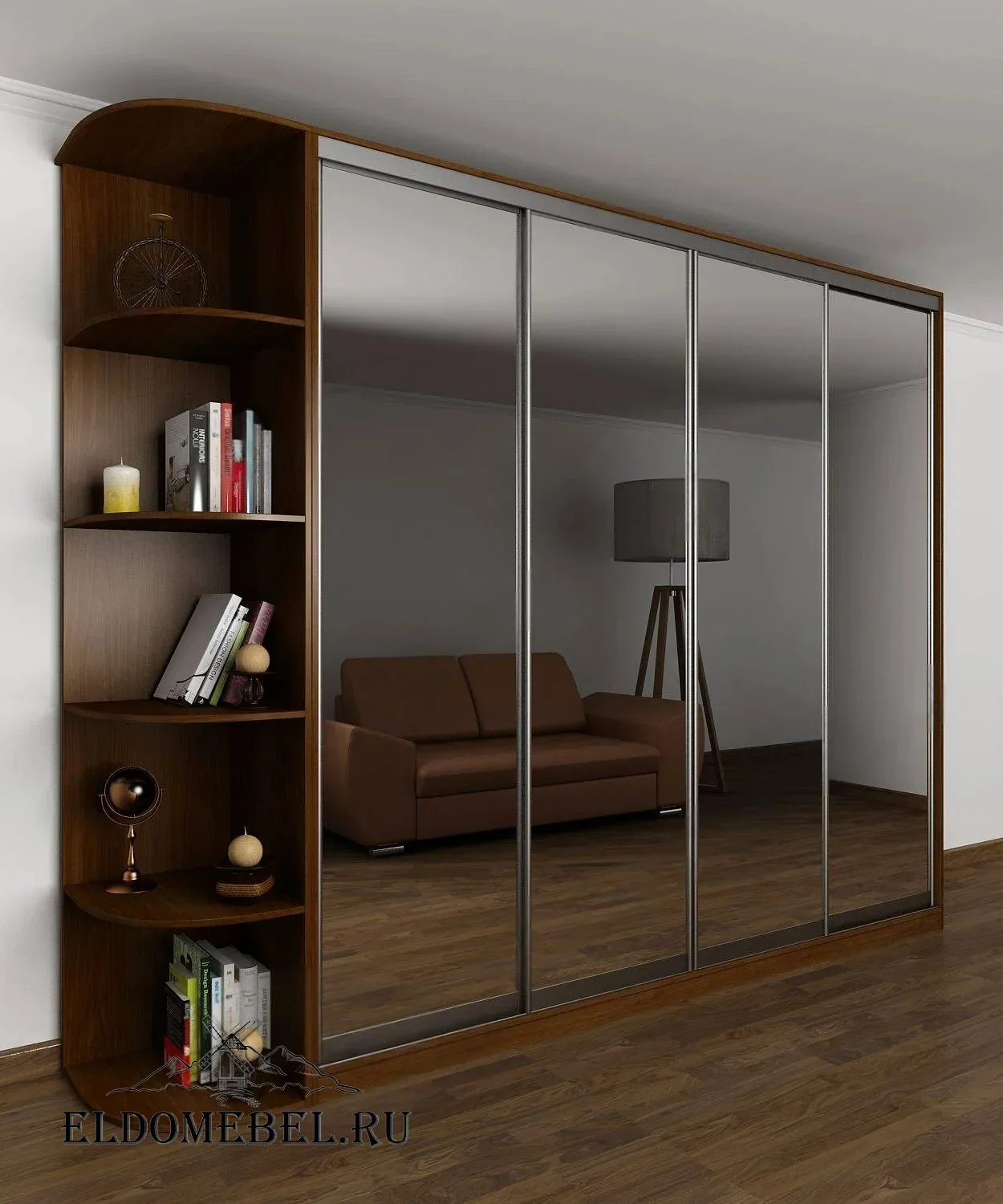 Шкаф купе Мотес 11  с зеркалом     цвет Стандарт итальянский орех