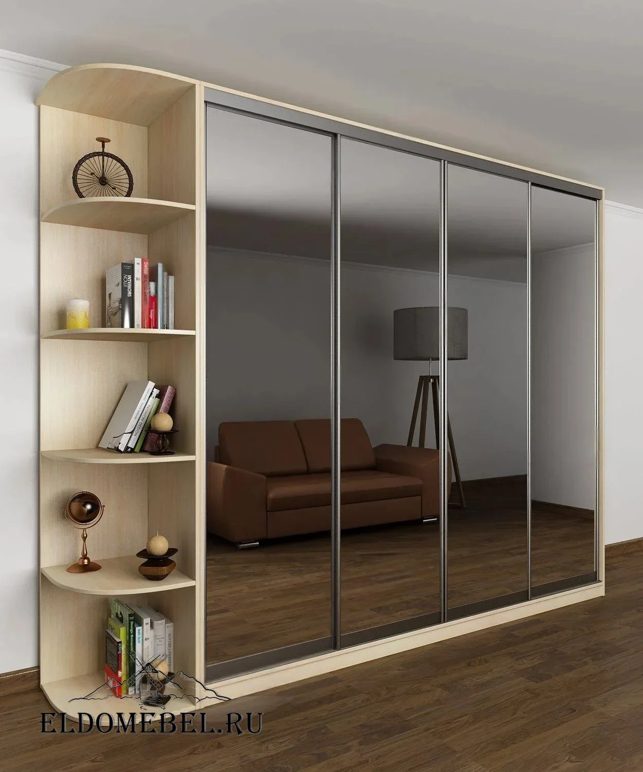 Шкаф купе Мотес 11  с зеркалом     цвет Стандарт молочный беленый дуб