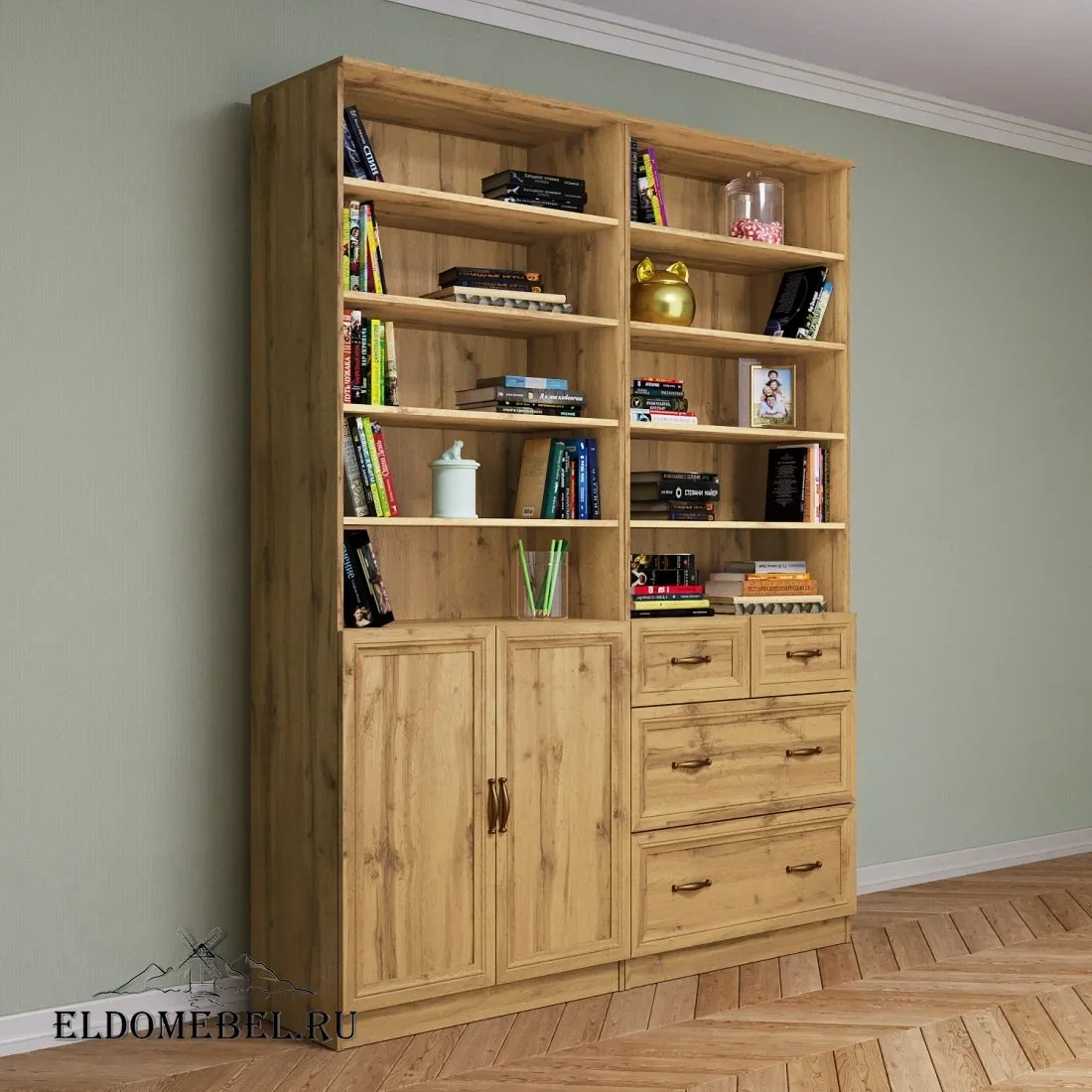 Стеллаж  открытый Автограф 5 цвет Дуб крафт золотой