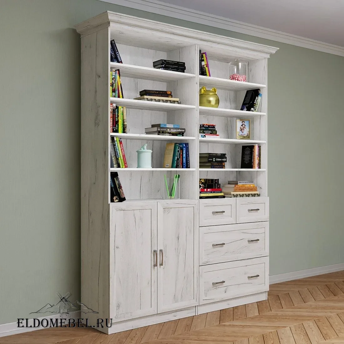 Стеллаж  открытый Автограф 5 цвет Дуб крафт белый