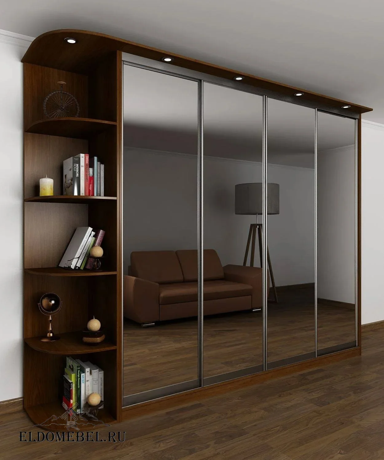 Шкаф купе Мотес 12  с зеркалом     цвет Стандарт итальянский орех