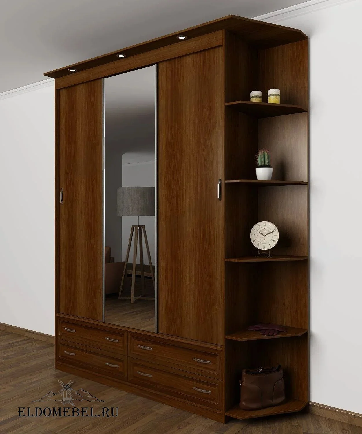 Шкаф купе Эндр 15  с зеркалом     цвет Стандарт итальянский орех