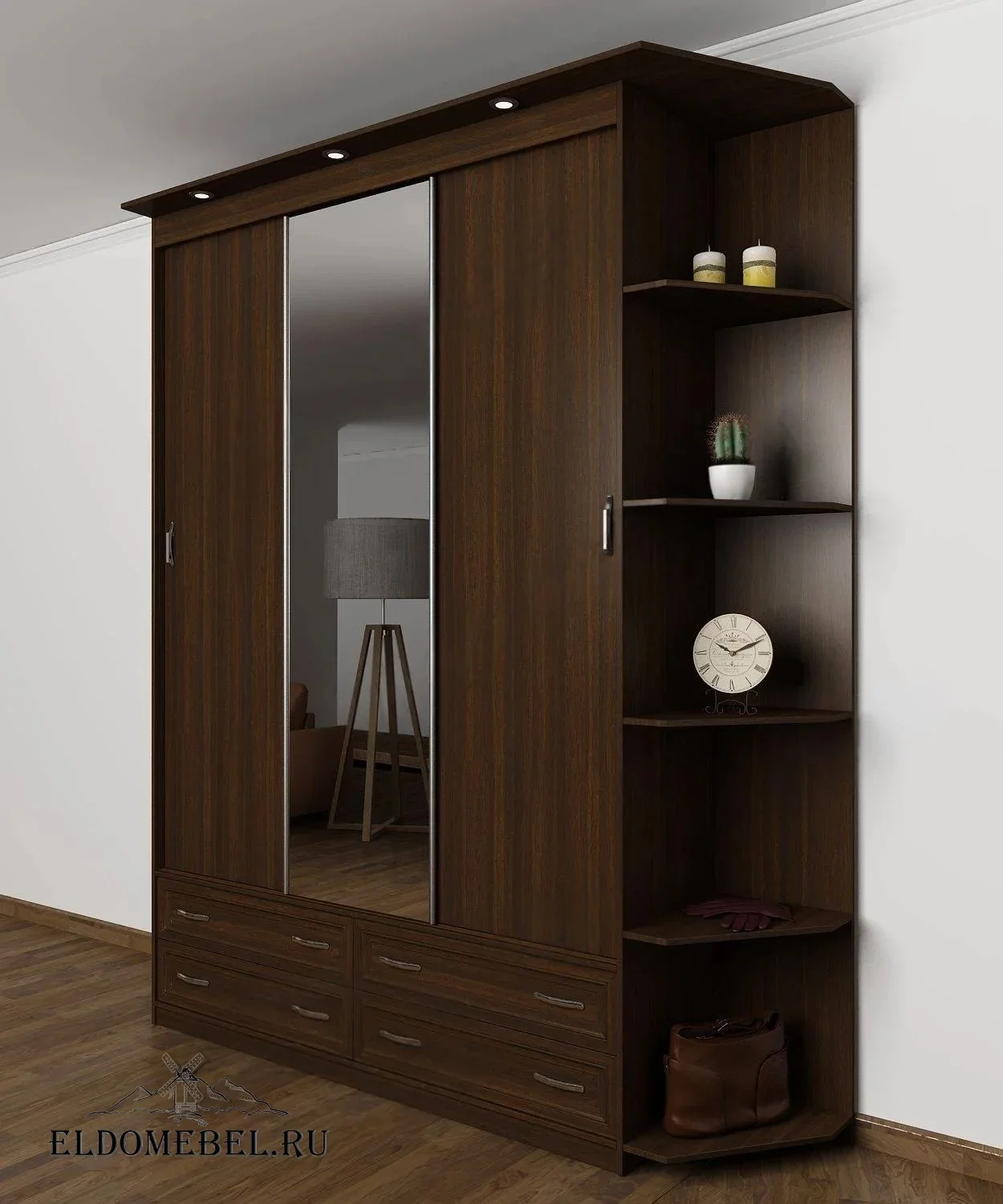 Шкаф купе Эндр 15  с зеркалом     цвет Стандарт венге