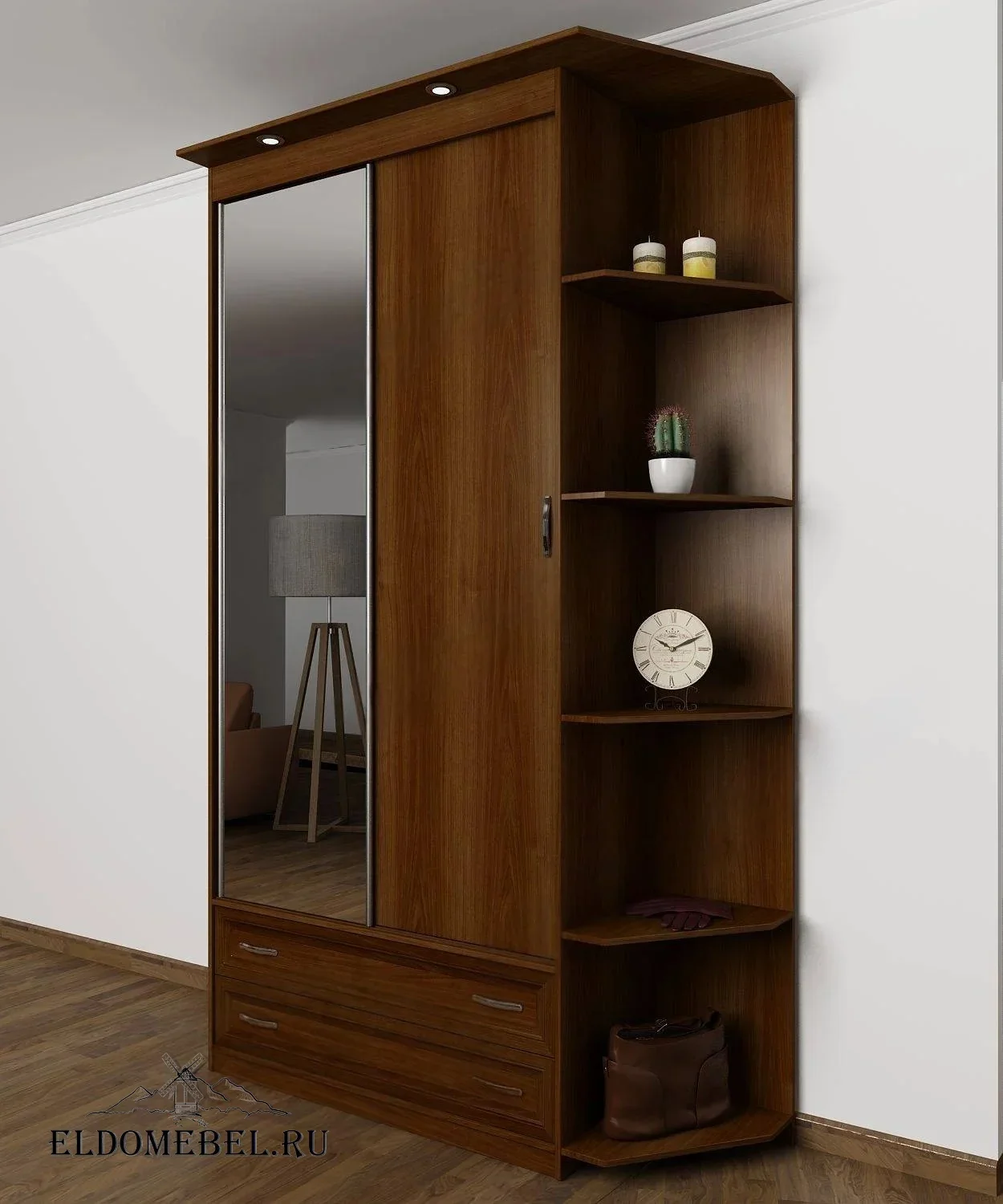 Шкаф купе Эндр 16  с зеркалом     цвет Стандарт итальянский орех