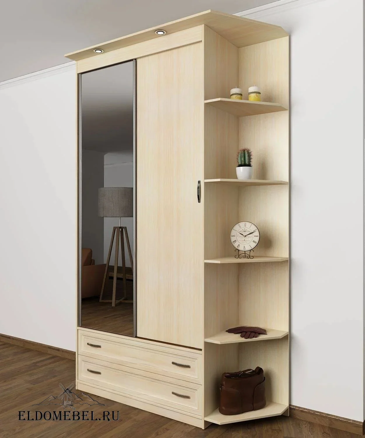 Шкаф купе Эндр 16  с зеркалом     цвет Стандарт молочный беленый дуб